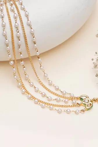 Kundan pearl multi-layer single hair chain