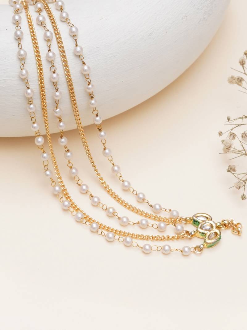 Kundan pearl multi-layer single hair chain