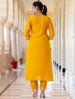 yellow fancy silk blend kurta set 4