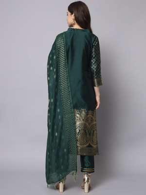 green fancy cotton silk kurta set 4