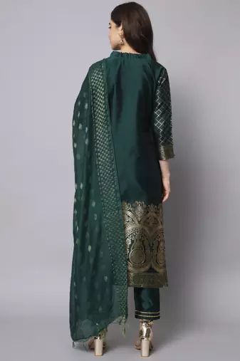 green fancy cotton silk kurta set