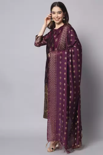 wine fancy cotton silk kurta set