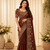 orange sequance and zari embroidery silk saree
