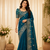 teal sequance and zari embroidery silk saree