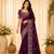 purple sequance and zari embroidery silk saree
