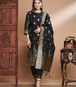 Black cotton silk jacquard designer festive wear readymade suit