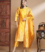 Yellow cotton silk jacquard designer festive wear readymade suit