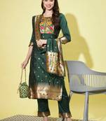 Green silk jacquard designer festive wear readymade suit