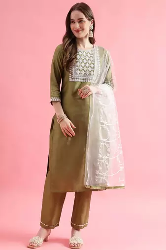 Light pista silk blend designer festive wear readymade suit