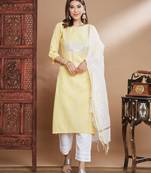 yellow fancy blended cotton kurta set