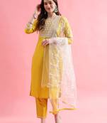 Yellow silk blend designer festive wear readymade suit