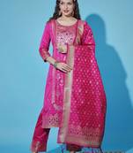 Pink cotton silk jacquard designer festive wear readymade suit