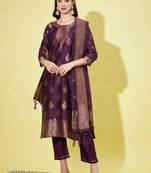 Purple cotton silk jacquard designer festive wear readymade suit