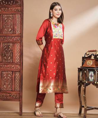 Maroon silk jacquard designer festive wear readymade suit 3