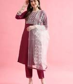 Purple silk blend designer festive wear readymade suit