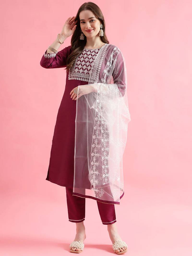 Purple silk blend designer festive wear readymade suit