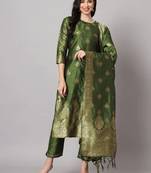 Mehandi cotton silk jacquard designer festive wear readymade suit