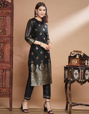 Black cotton silk jacquard designer festive wear readymade suit 3