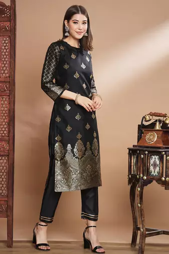 Black cotton silk jacquard designer festive wear readymade suit