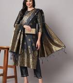 Grey cotton silk jacquard designer festive wear readymade suit