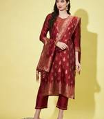 Maroon cotton silk jacquard designer festive wear readymade suit