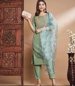 Green silk blend designer festive wear readymade suit