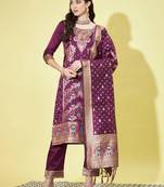 Purple cotton silk jacquard designer festive wear readymade suit