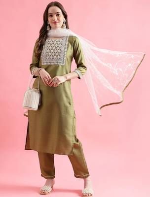Light pista silk blend designer festive wear readymade suit 2