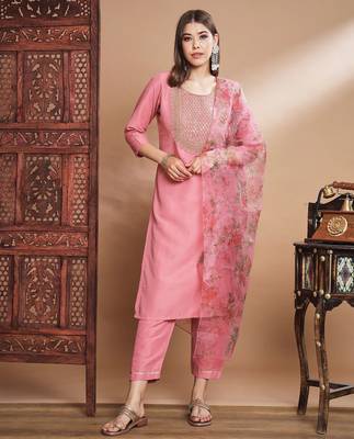 Pink silk blend designer festive wear readymade suit 1