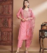 Pink silk blend designer festive wear readymade suit