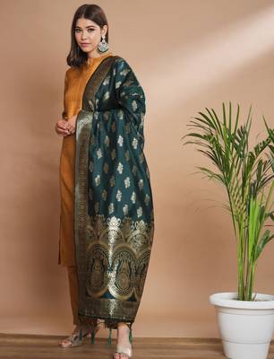 Mustard cotton silk blend designer festive wear readymade suit 2
