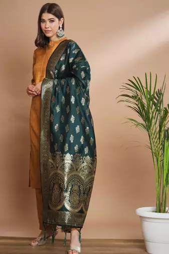 Mustard cotton silk blend designer festive wear readymade suit