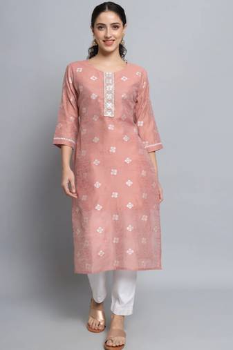 Peach pink silk blend designer festive wear readymade suit