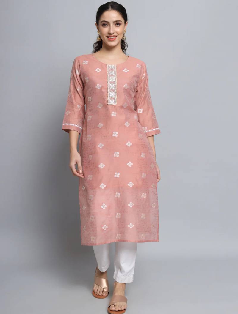 Peach pink silk blend designer festive wear readymade suit