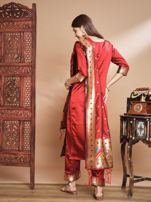 Maroon silk jacquard designer festive wear readymade suit 4