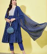 Royal blue chanderi modal butti designer festive wear readymade suit