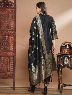 Black cotton silk jacquard designer festive wear readymade suit 4