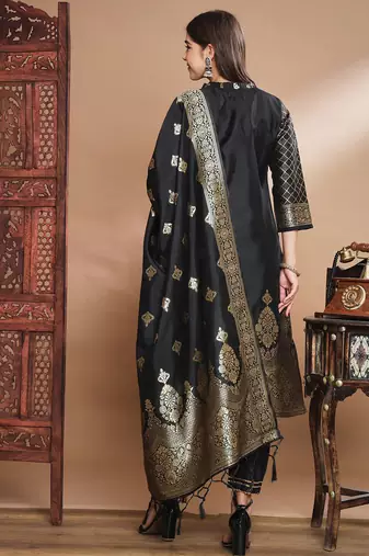 Black cotton silk jacquard designer festive wear readymade suit