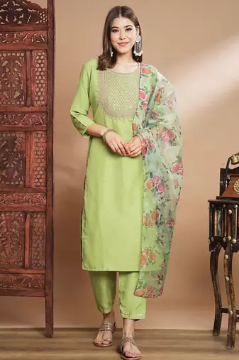 Pista silk blend designer festive wear readymade suit