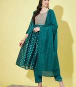 Teal chanderi modal butti designer festive wear readymade suit
