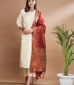 Cream cotton silk blend designer festive wear readymade suit