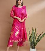 Pink cotton silk jacquard designer festive wear readymade suit