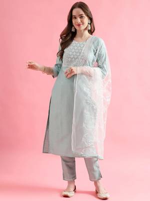 Seagreen silk blend designer festive wear readymade suit 1