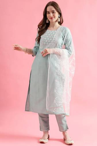 Seagreen silk blend designer festive wear readymade suit