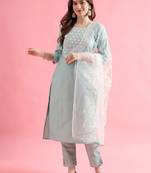Seagreen silk blend designer festive wear readymade suit
