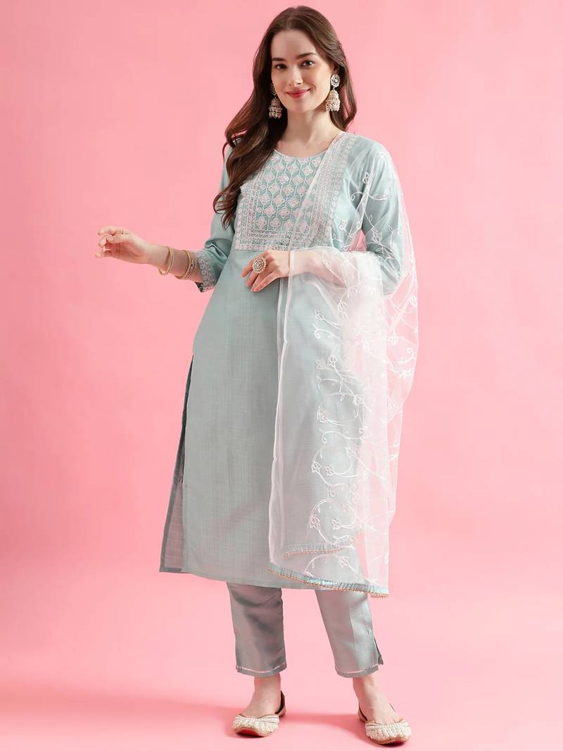 Seagreen silk blend designer festive wear readymade suit