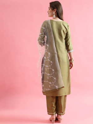 Light pista silk blend designer festive wear readymade suit 3