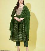 Mehendi green chanderi modal butti designer festive wear readymade suit