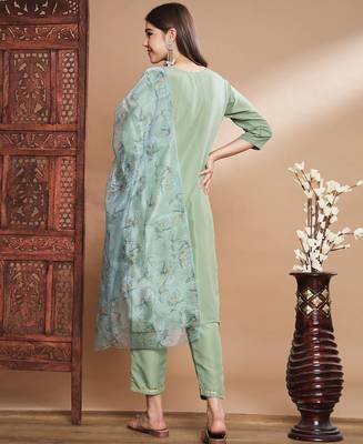 Green silk blend designer festive wear readymade suit 3