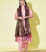 Baby-pink cotton silk blend designer festive wear readymade suit